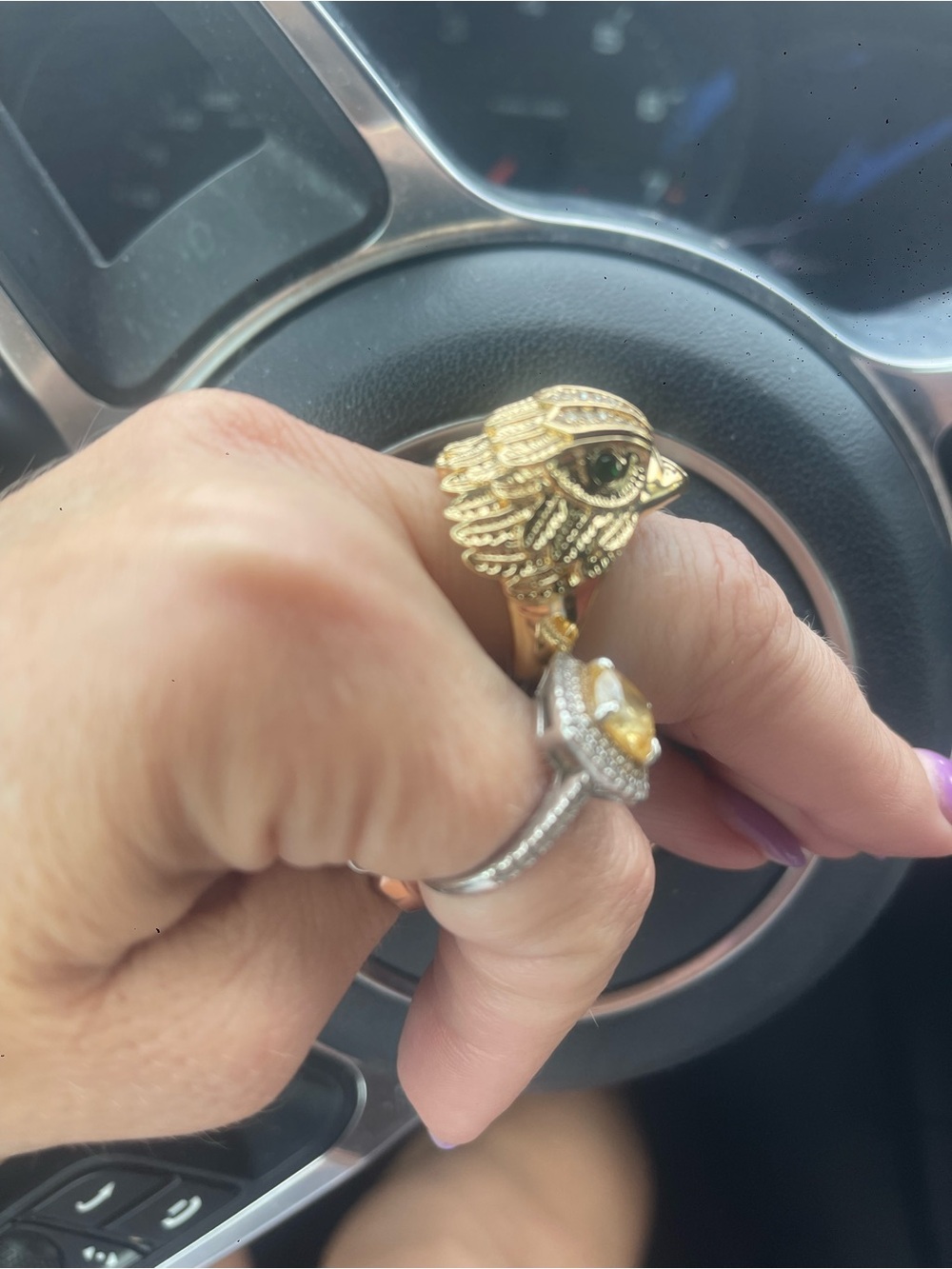 Kurt Geiger London Gold Eagle Eye Statement Ring Crystal Size 9 NWT Box